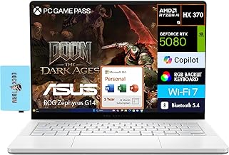ROG Zephyrus G14 AI Gaming Laptop 14.0" 2.8K (AMD Ryzen AI 9 HX 370, GeForce RTX 5080 16GB, 32GB LPDDR5X, 4TB PCIe SSD, Win 11 Pro) w/MS 365 Personal, DKZ USB Port Expander