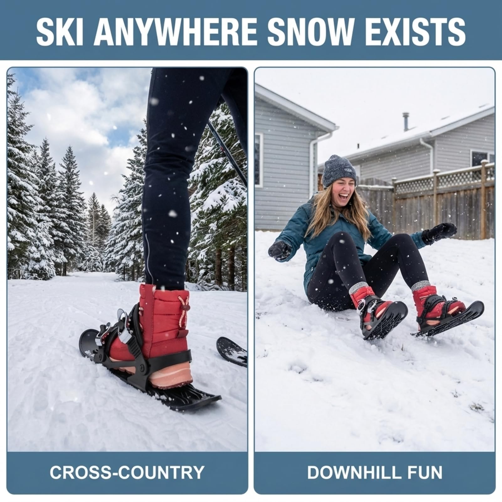 Mini Patins de Ski pour Neige, Snowskates Courts Réglables, Patins de Glace Portables