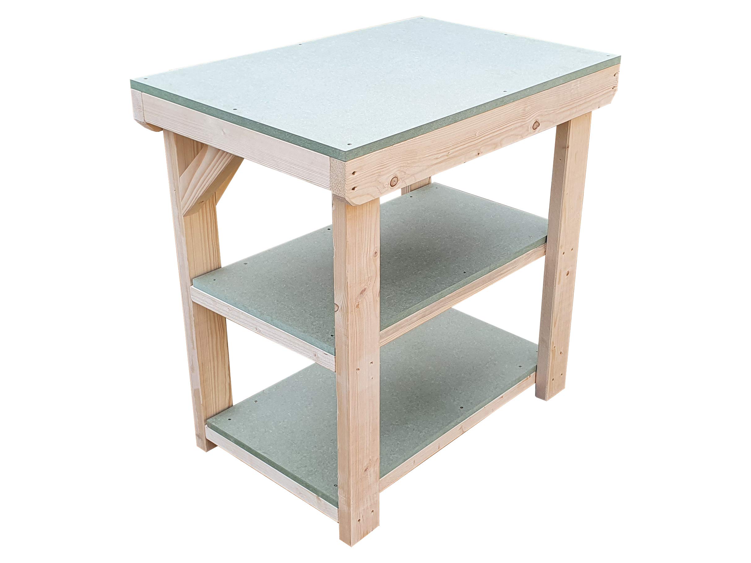 Arbor Garden Solutions Natural Express Wooden Workbench - Multiple Options Workmate Range - Double Shelf (3Ft Unimdf Water Resistant Sheet)