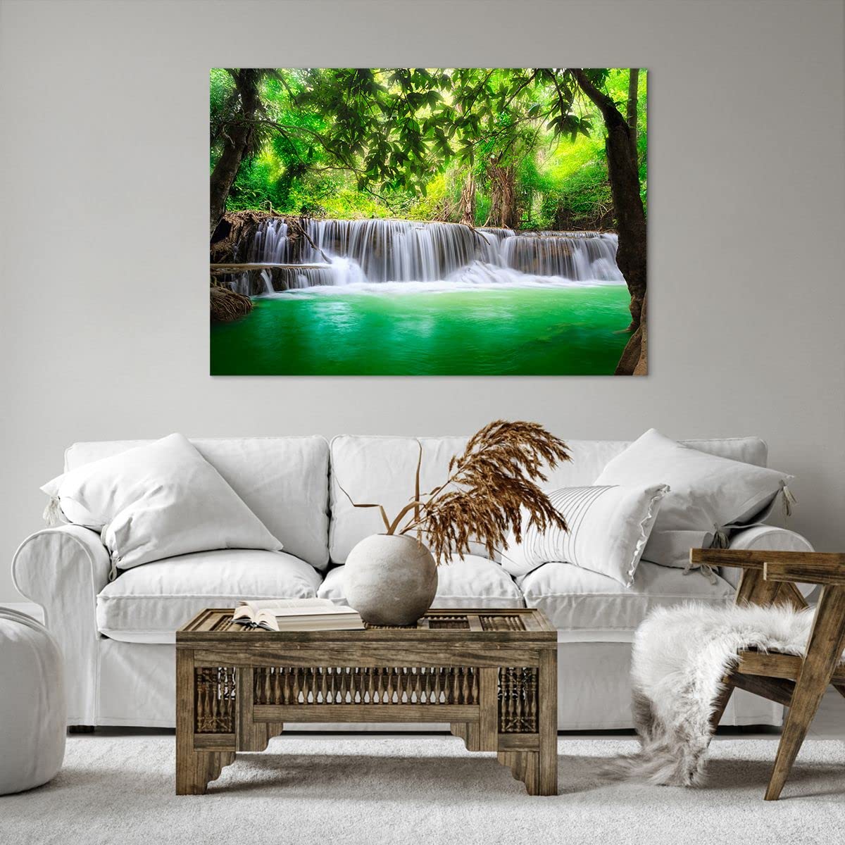 Tableau Déco Toile 100x70 Cm – Parc, Cascade, Eau, Paysage Naturel, Multicolore