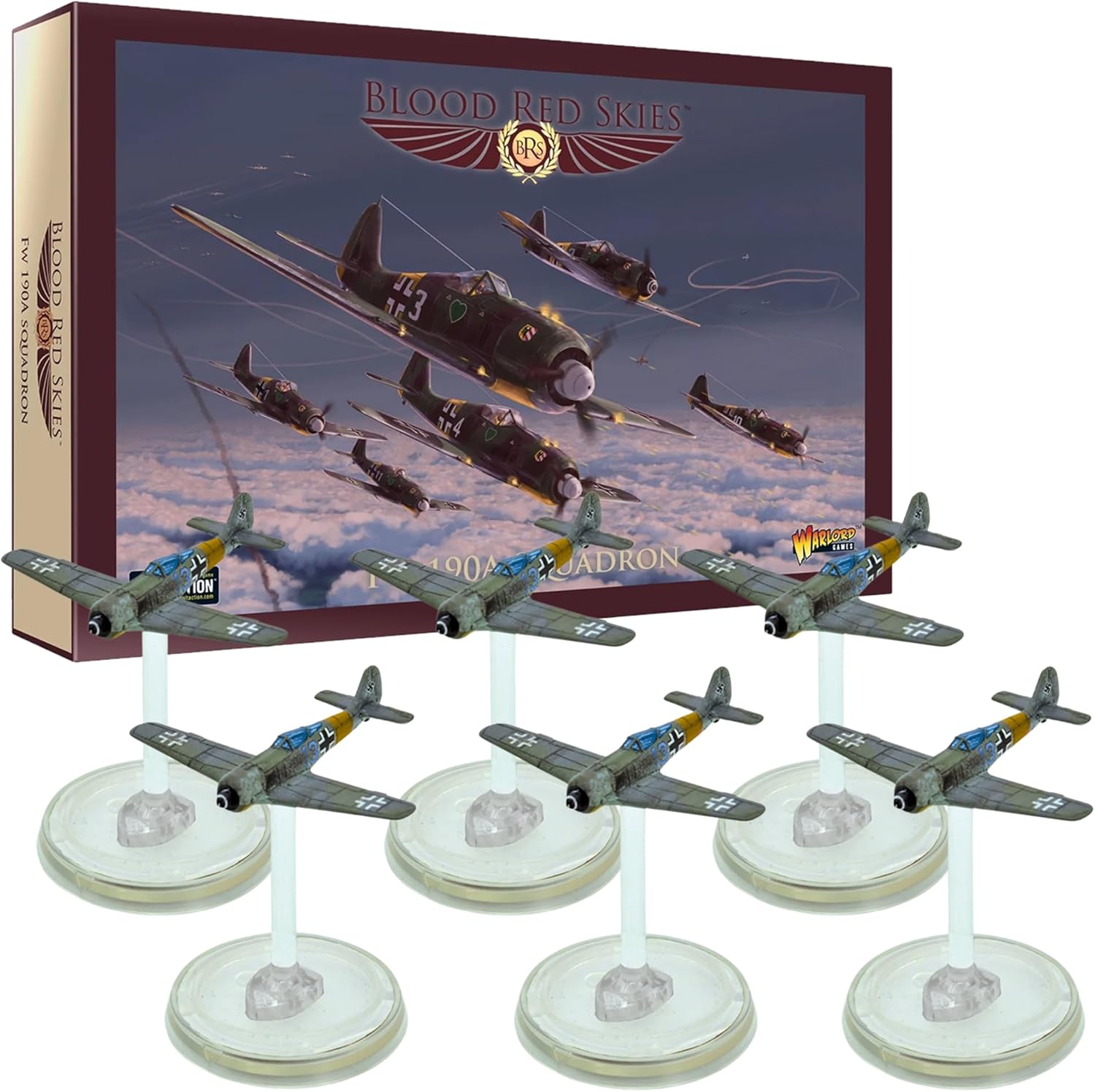 Wargames Delivered - Warlord Games Blood Red Skies, Fw 190 Squadron - 28mm Miniatures, 6 Aircraft Model, 6 Bases – Action Figures Airplane Model Kits