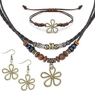 Bohemian Necklaces for Women, Multi-Layer Wood Bead Necklace Bracelet wi...