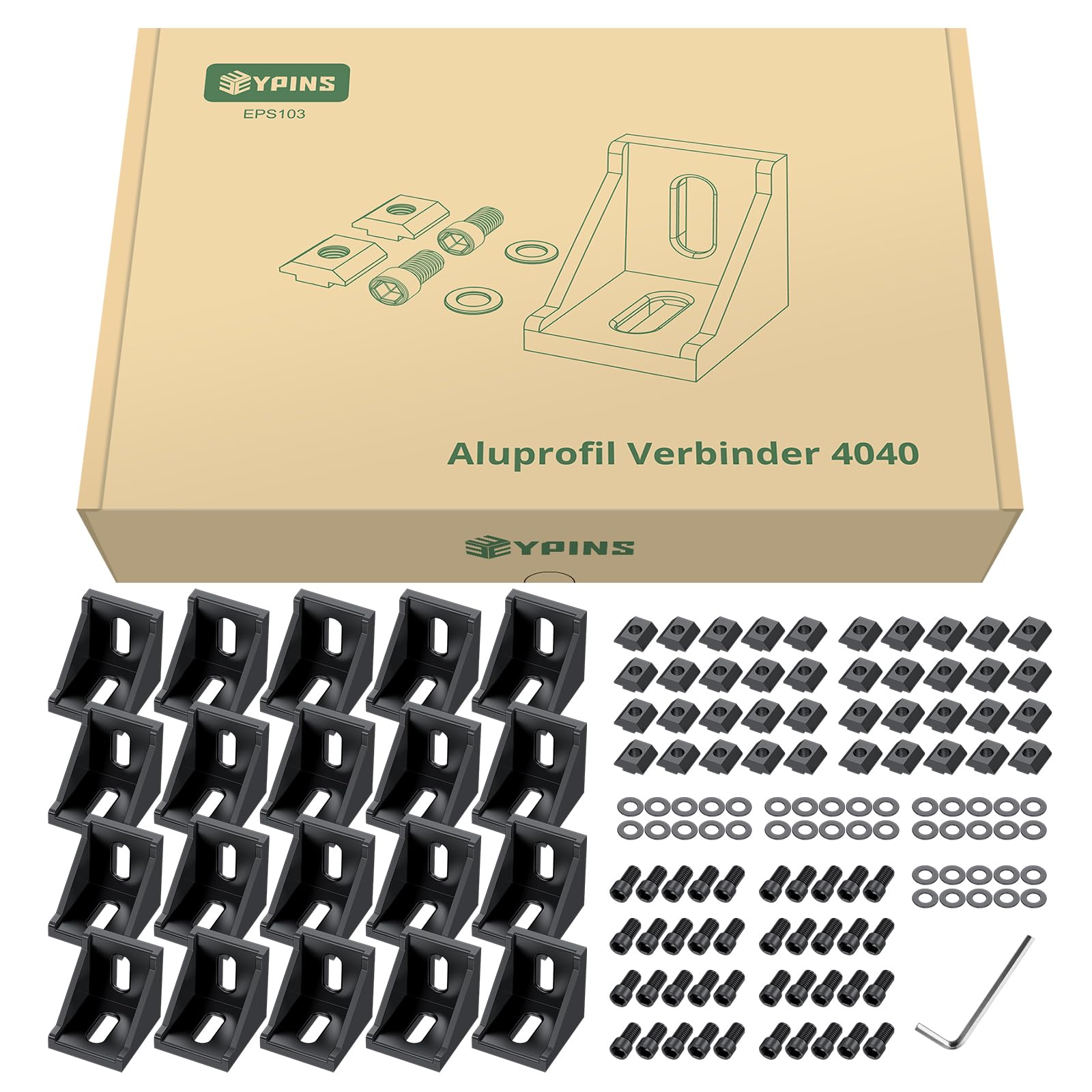 20 PCS Soporte de Esquina Aluminio, 90 Grados Recto 4040 4080 Negro, Perfil de Extrusión en L con Ranuras de 8 mm, con Tornillos Hexagonales M8, Para Impresoras 3D, Routers CNC y Proyectos DIY