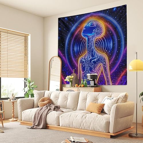 Miniatura 4 de LZBXBXDA Tapiz alienígena universo espacial tapiz de meditación para dormitorio, tapiz colgante de pared para decoración del hogar