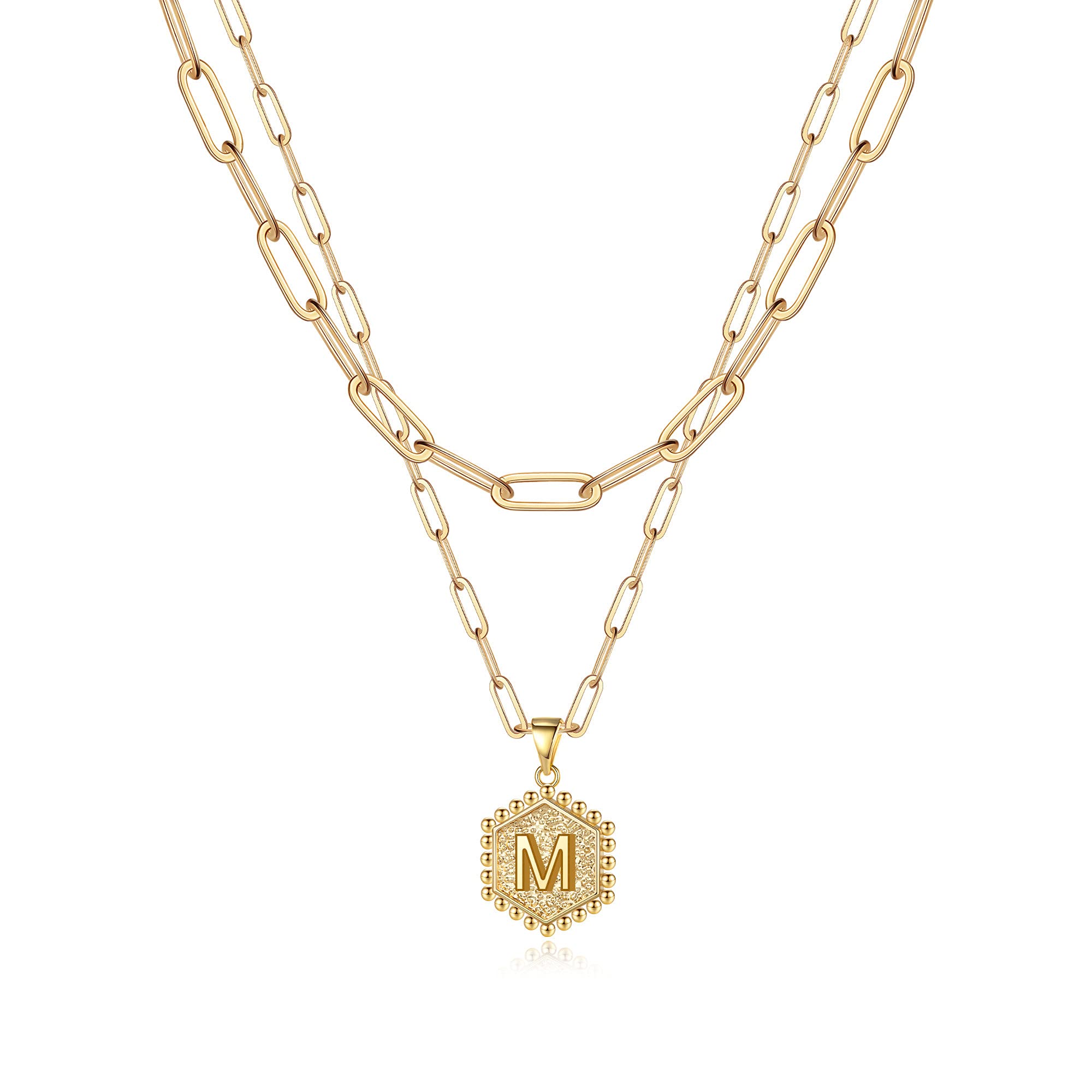 Geschichtete anfängliche goldene 14k festes über Buchstaben Halsketten Papierklick Kette Halskette Gold Schmuck für Mutter Frauen Teen Mädchen