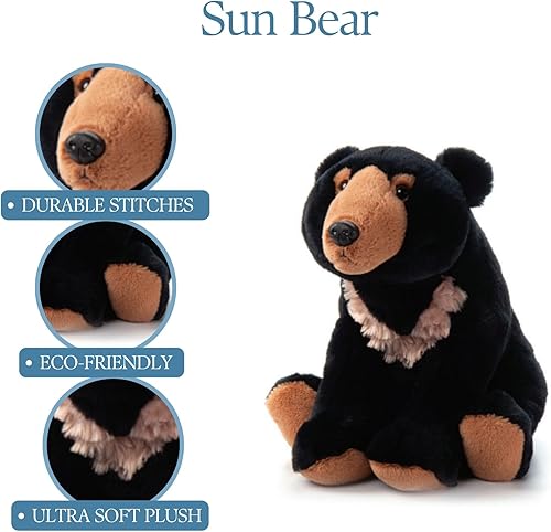 Miniatura 2 de The Petting Zoo Peluche de oso de sol, regalos para niños, animales salvajes de la selva tropical, juguete de peluche de oso solar, 12 pulgadas