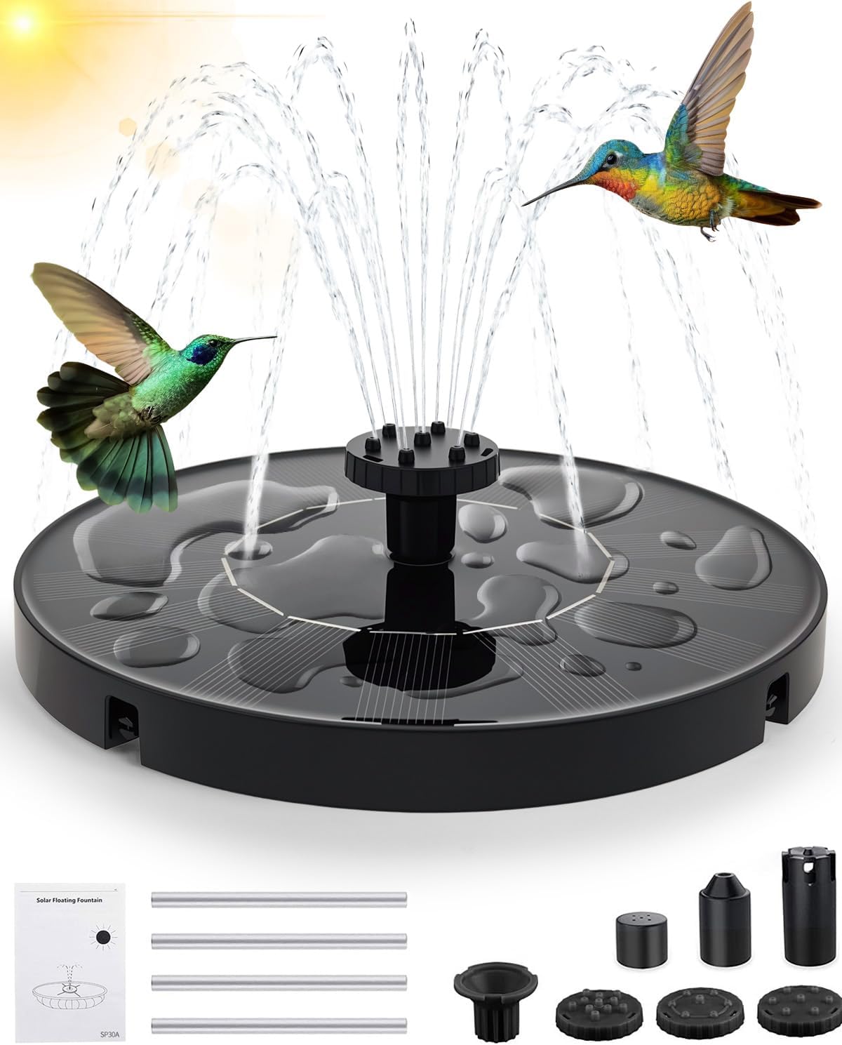 Solar Bird Bath Fountain Pump, Upgrade 1.4W Solar Water Fountain with 7 Nozzles, Standing Floating Water Pump for Birdbath Garden Pond Pool Outdoor, Ideal Gifts for Outdoor Décor