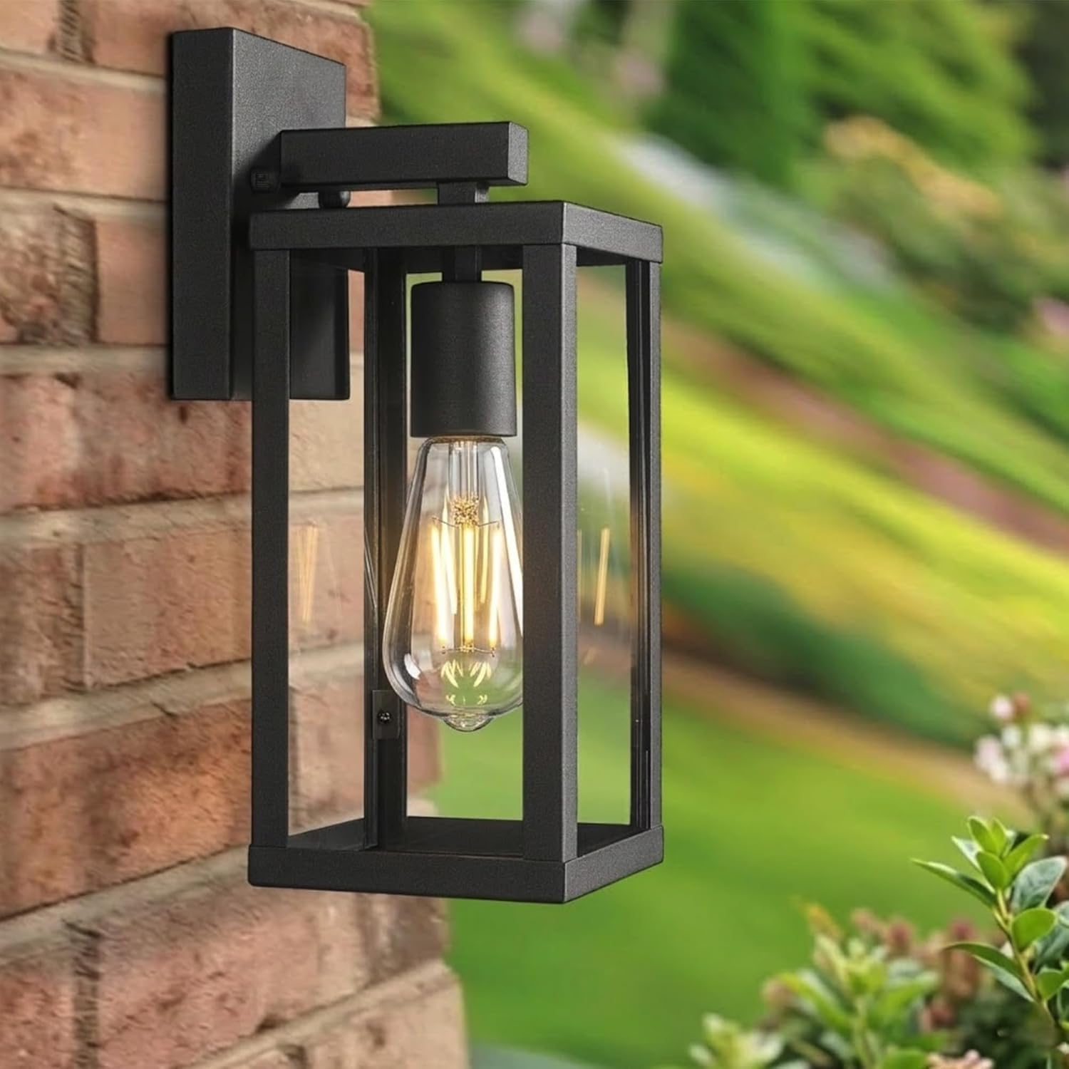 Outdoor Wall Sconce Light, 13" Black Outdoor Wall Lantern with Clear Glass, Weather Resistant Porch Light for House, E26 Base Exterior Lighting Fixture for Garage, Entryway, Patio (Black, 2 Pack)