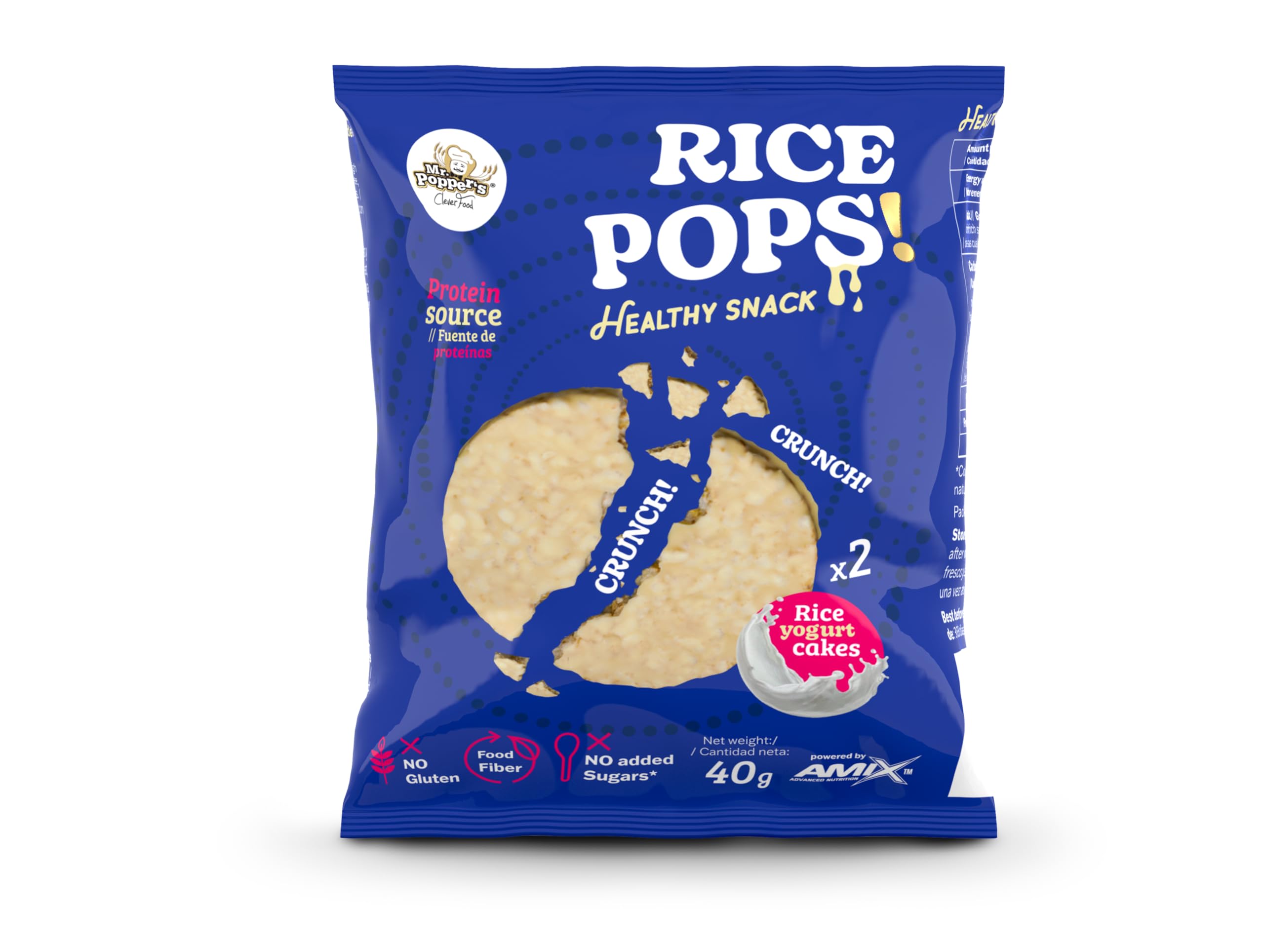 Mr. Popper’s® Rice Pops caja 12 * 40 g – Tortita de arroz crujiente con cobertura sabor yogurt, alta en proteína y rica en fibra, sin gluten