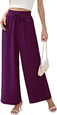 Womens Wide Leg Linen Pants High Waisted Flowy Palazzo Pants Lounge Loose Casual Work Pants Trousers Pockets