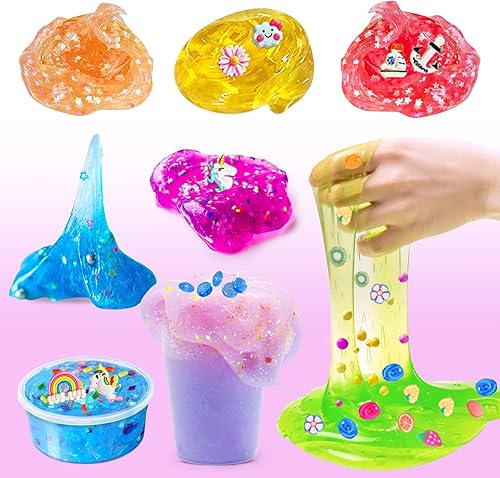Miniatura 6 de ESSENSON Kit de slime – Kit de fabricación de limo para niñas y niños, manualidades de arte, slime transparente, purpurina, dijes de limo, cuentas