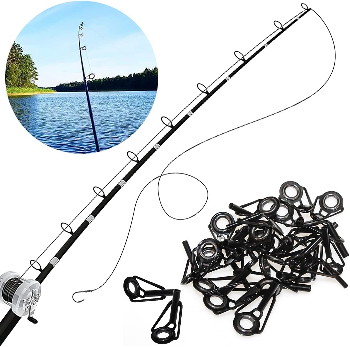 PATIKIL Fishing Rod Guide Rings – 60-Piece Repair Kit, 6 Sizes, Stainless Steel & Ceramic, With Storage Box-266596