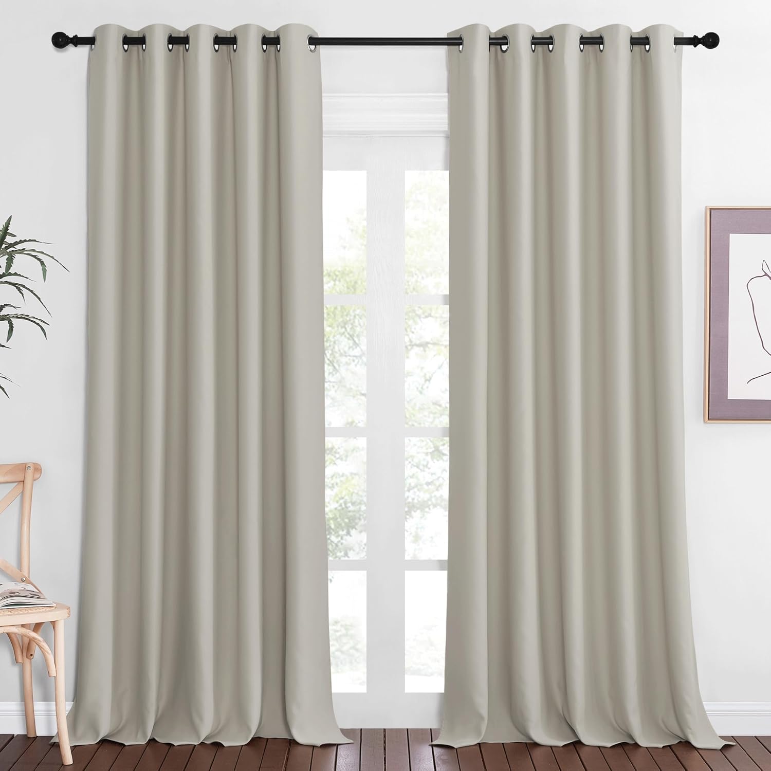 NICETOWN Sliding Door Window Treatment Blackout Patio Door Curtain Panels, Privacy Thermal Drapes for Bedroom Living Room Department with Grommet Top (Natural, W66 x L110)