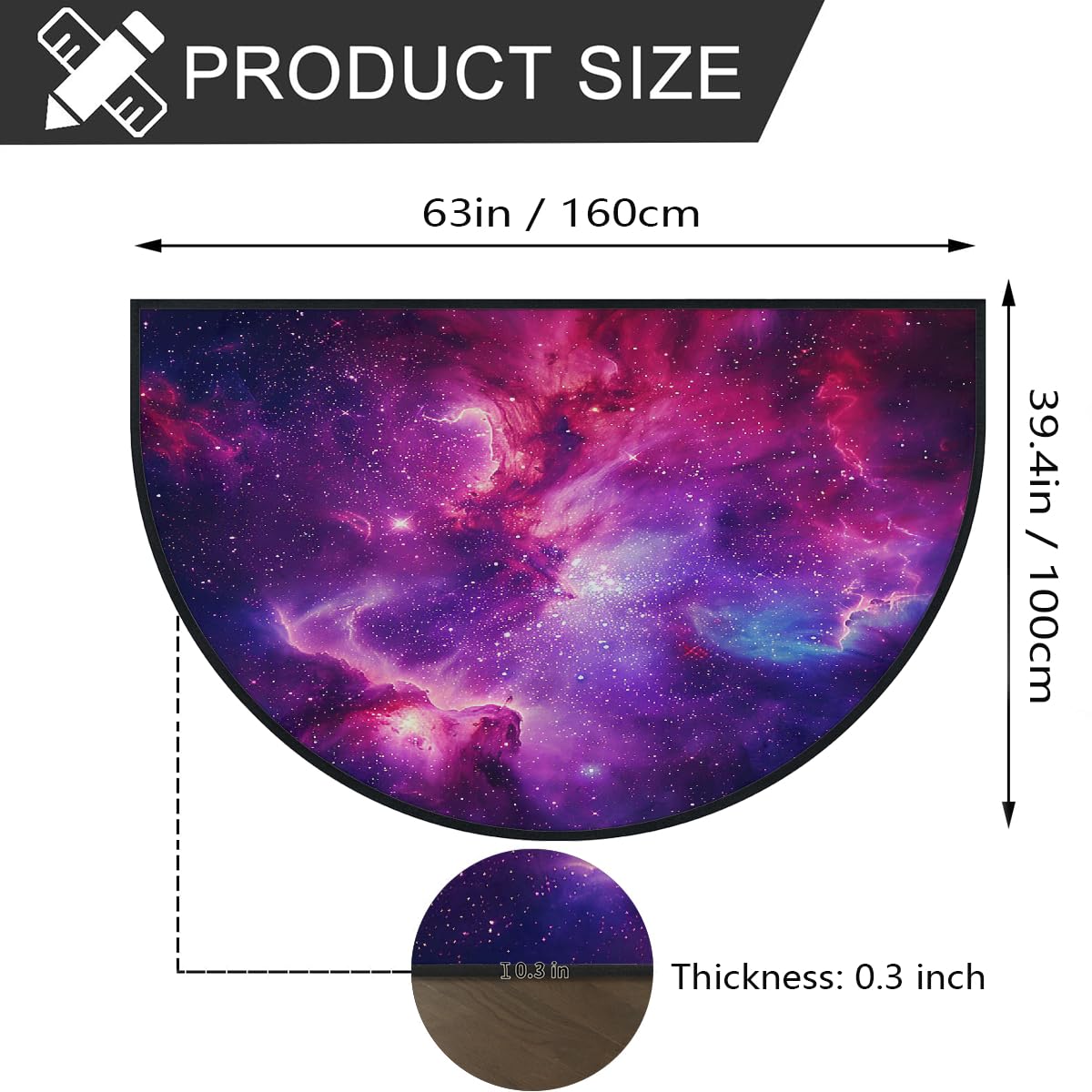 Mexpekil Paillasson demi-lune en forme de demi-lune pour intérieur et extérieur - Lavable - Absorbant la saleté - 100 x 160 cm - Motif galaxie rose et violet