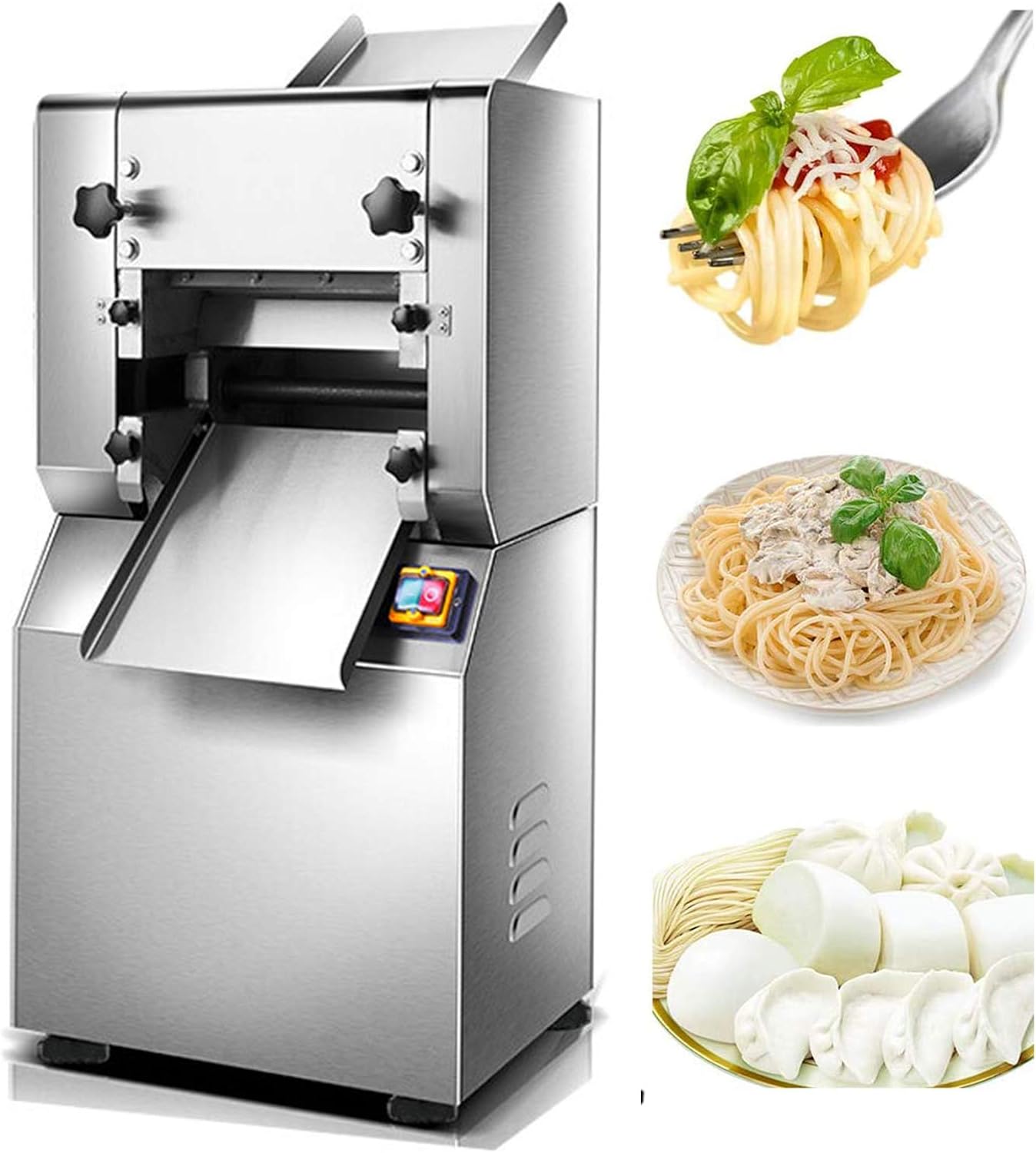 NEWTRY Electric Commercial Pasta Maker Machine Professional Dumpling Dough Noodle Skin Maker Multi-function Noodle Pasta Spaghetti Roller Pressing Machine 1500W (Round noodles blade 4mm)