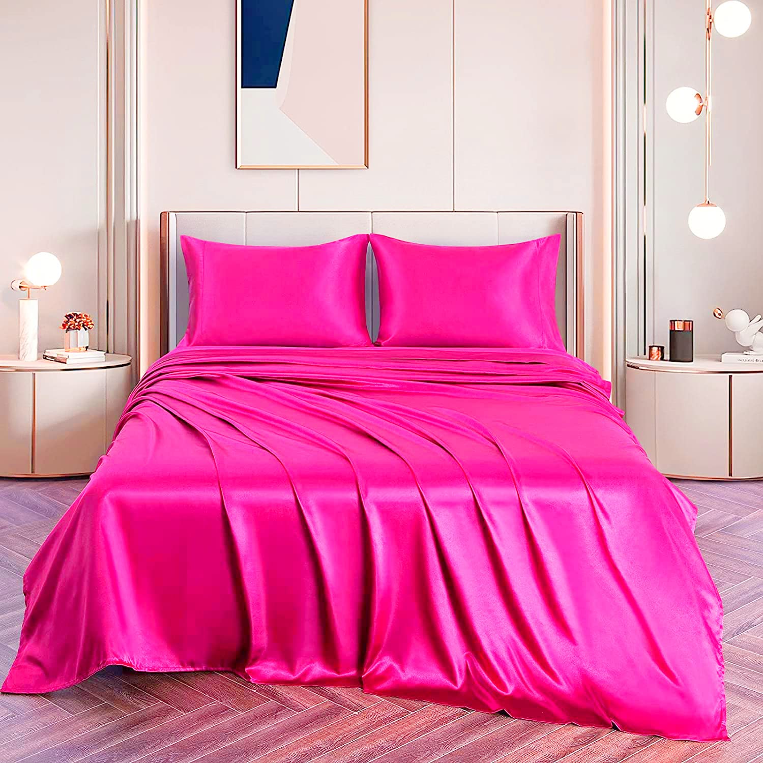 Satin Silk Pillow Cases Set of 2, Soft and Cozy Hot Pink/Kids Travel Pillow case (14X20)