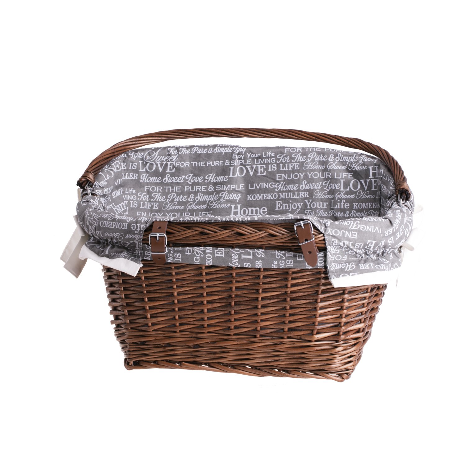 e-wicker24 Panier de Bicyclette, vélo rétro en Osier avec poignée de Transport, Panier des Courses, Panier vélo (Brun_Gris)