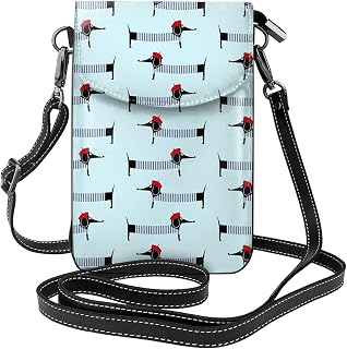 Parisian Dachshund Crossbody Cell Phone Purse for Women Adjustable Leather Cellphone Bag Wallet Purses Handbags, Black, One Size