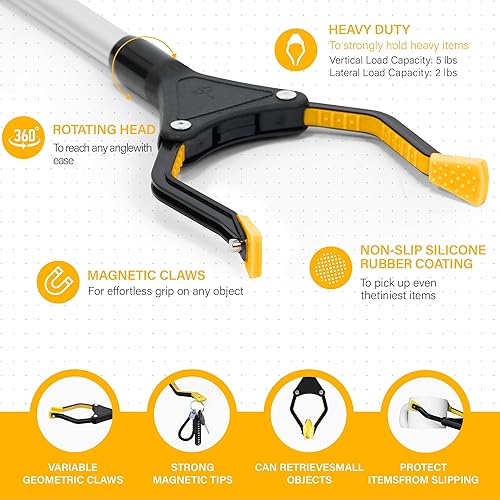 Miniatura 2 de Grabber GrabRunner Reacher Plegable Registrado por la FDA de 32" con punta magnética fuerte (amarillo)