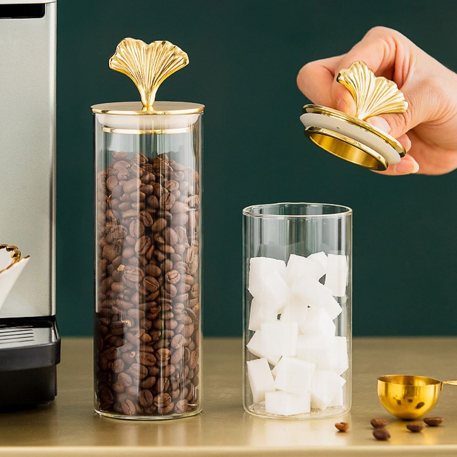 Botes para Alimentos Ginkgo Biloba Frascos de almacenamiento decorativos con tapa EUROPE GILDED CRAFT CRAFT Botella de cristal Dispensador de grano Sellado Bocadillos Jar Decoración del hogar Botes He