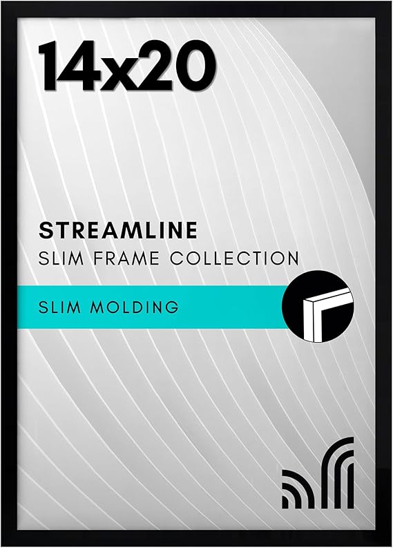Americanflat 14x20 Picture Frame with Polished Plexiglass - Streamline Collection - Thin Border Picture Frame for Wall Display - Hanging Hardware Included - Black