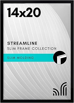 Americanflat 14x20 Picture Frame with Polished Plexiglass - Streamline Collection - Thin Border Picture Frame for Wall Display - Hanging Hardware Included - Black