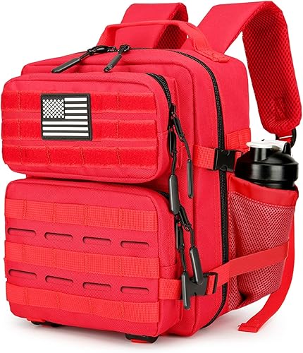 Miniatura 13 de Mini mochila táctica de 9L para hombres y mujeres, mochila táctica pequeña para senderismo, bolsa táctica pequeña, paquete de fitness, Negro&rojo,