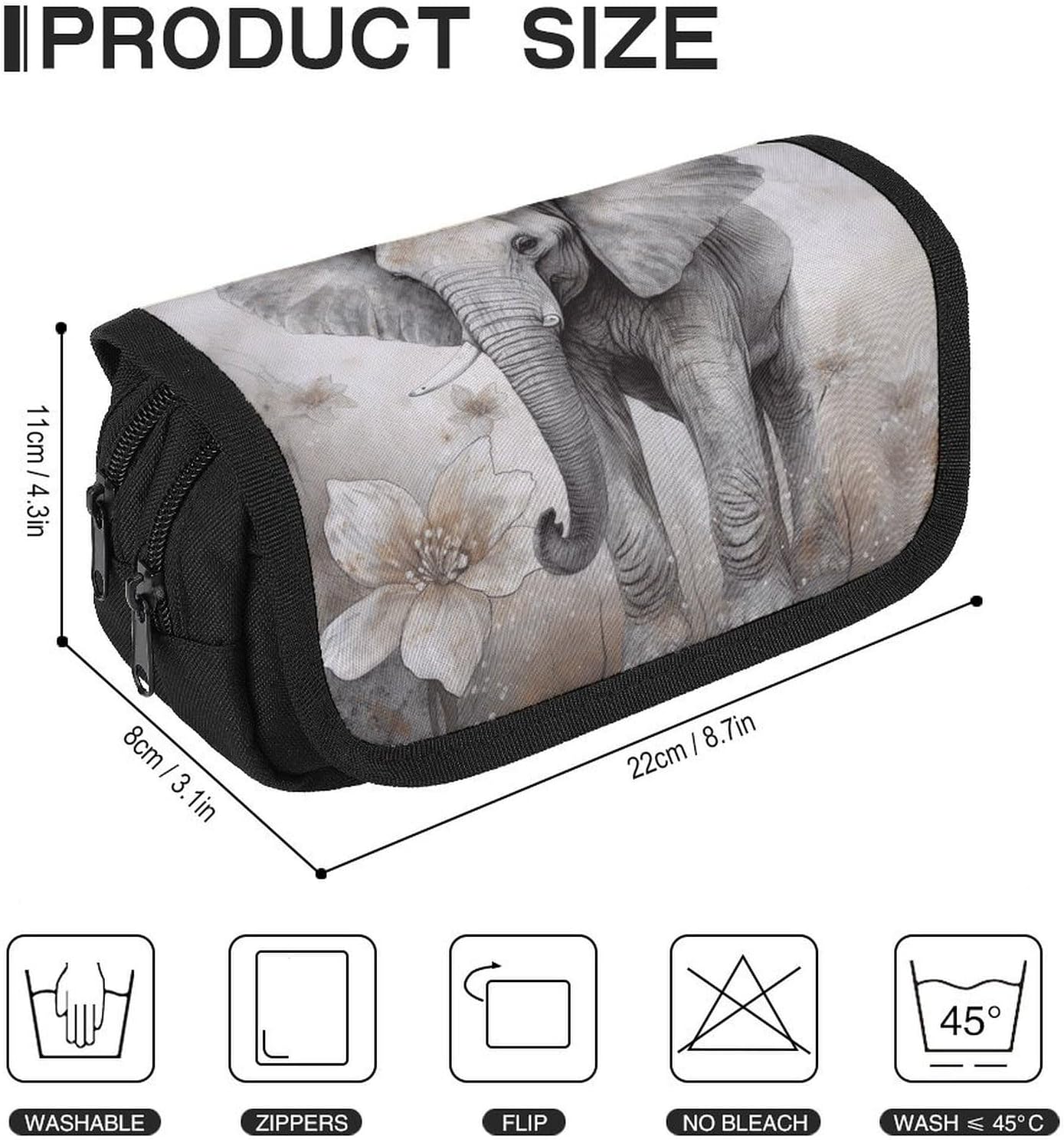 Pencil Pouch Animals Cute Elephant Pencil Case for Men Women Cosmetic Bag Aesthetic Pen Bag for Office Multifunctional Bags Marker Pen Case