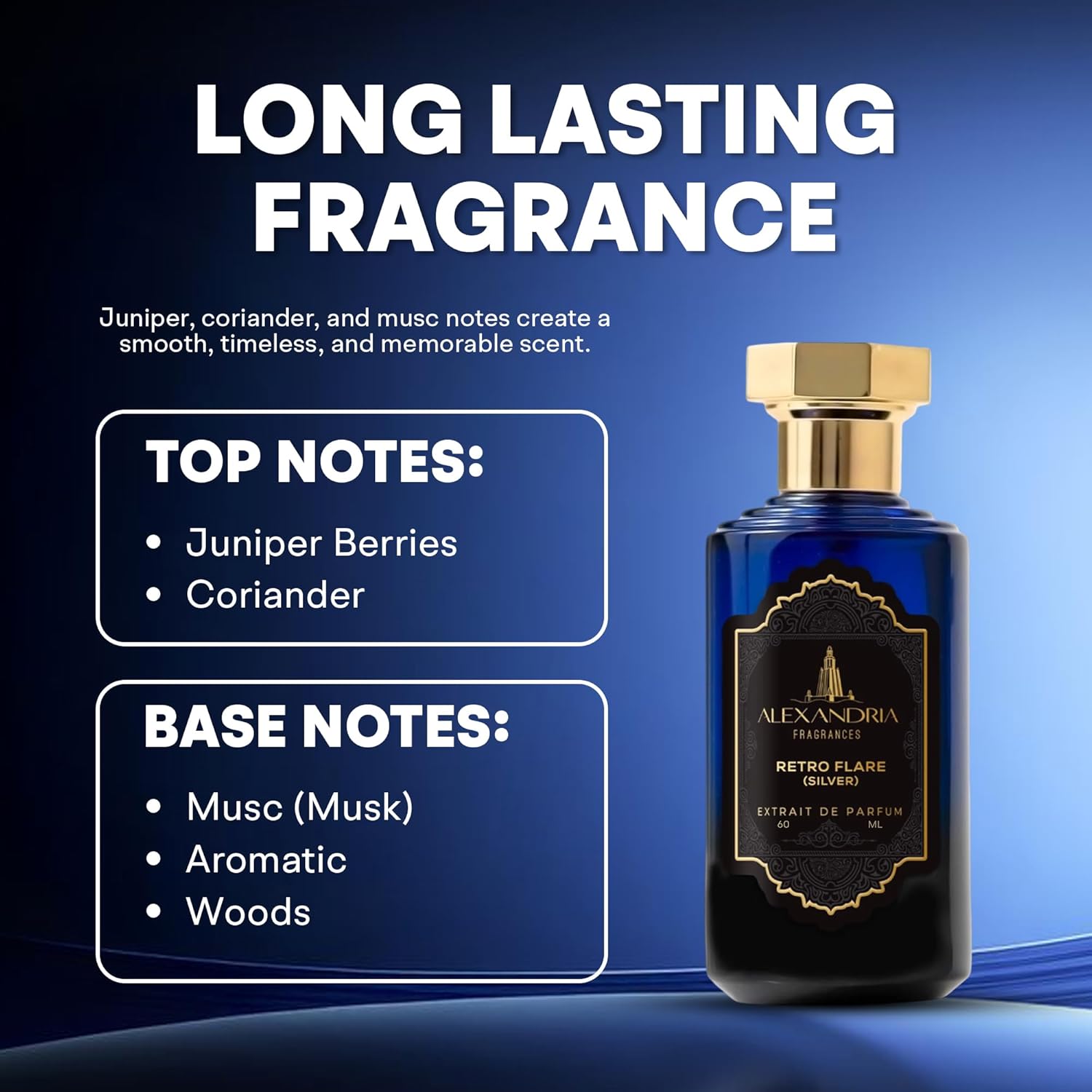 Alexandria Fragrances Retro Flare (silver) Perfume - Premium Eau de Parfum with Coriander & Musk Notes - Luxury Fragrance with Juniper Berries, Coriander & Musk – Men Cologne for Every Occasion 60ml