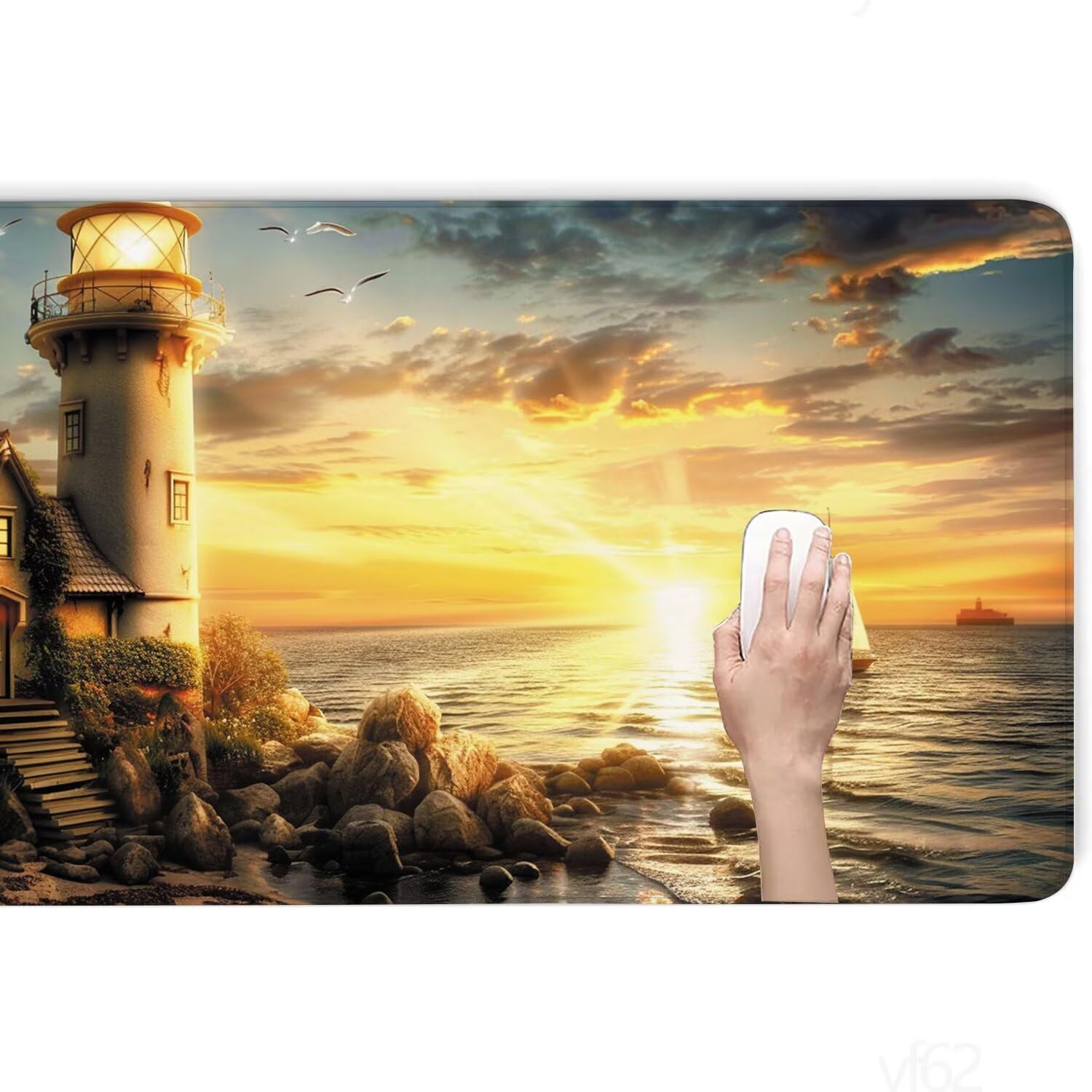 Alfombrilla Ratón océano Alfombrilla Raton 1500x800x3mm, velero Alfombrilla de Ratón Extendida de Gran Tamaño con Bordes Cosidos, Protector Escritorio, Antideslizante, Alfombrilla Ratón Gaming YF-62