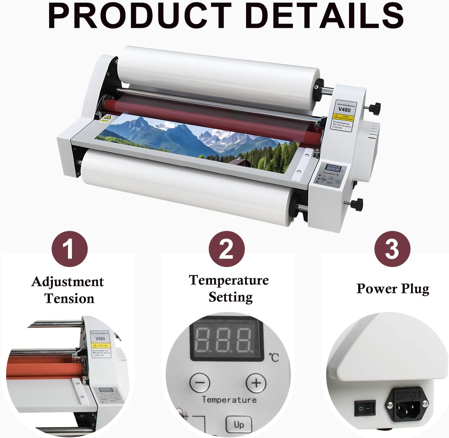 18inch Laminator Machine(V480), 110V Cold Hot Roller Laminating Machine, Single Dual Sided Thermal Laminating Machine for Home Office School Commercial