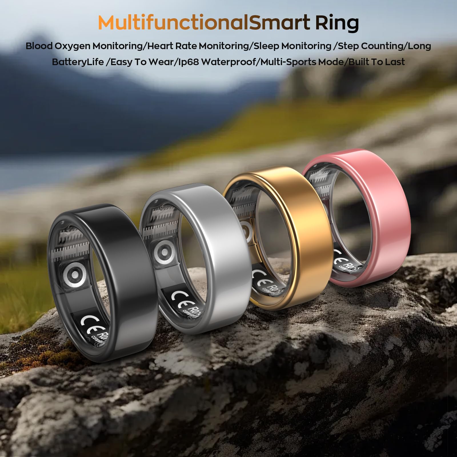 Fitness Tracker con frequenza cardiaca, ossigeno nel sangue, pressione sanguigna, monitoraggio del sonno, contapassi, senza costi di abbonamento, anello intelligente impermeabile IP68, per iPhone e