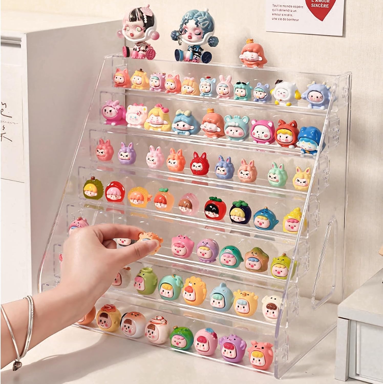 Clear Display Shelf for Funko Bitty Pop! Mini Collectible Toys Display Shelf Compactable with Doorables-7 Layers