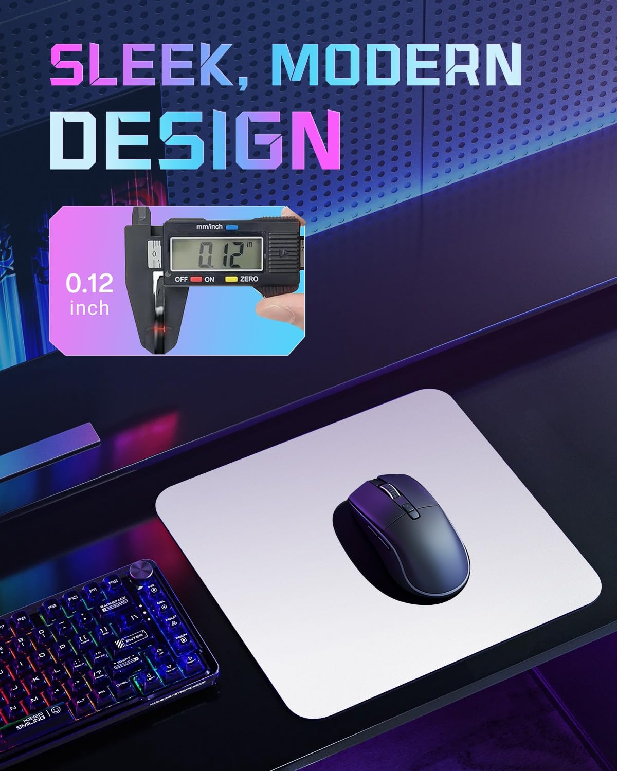 Taodaily Waterproof Glass Gaming Mouse Pad – 38.5 * 16.5 inch, Tempered Glass Surface, Balanced Speed & Control for FPS Gaming, Anti-Slip Base, Durable & Portable,White (L)