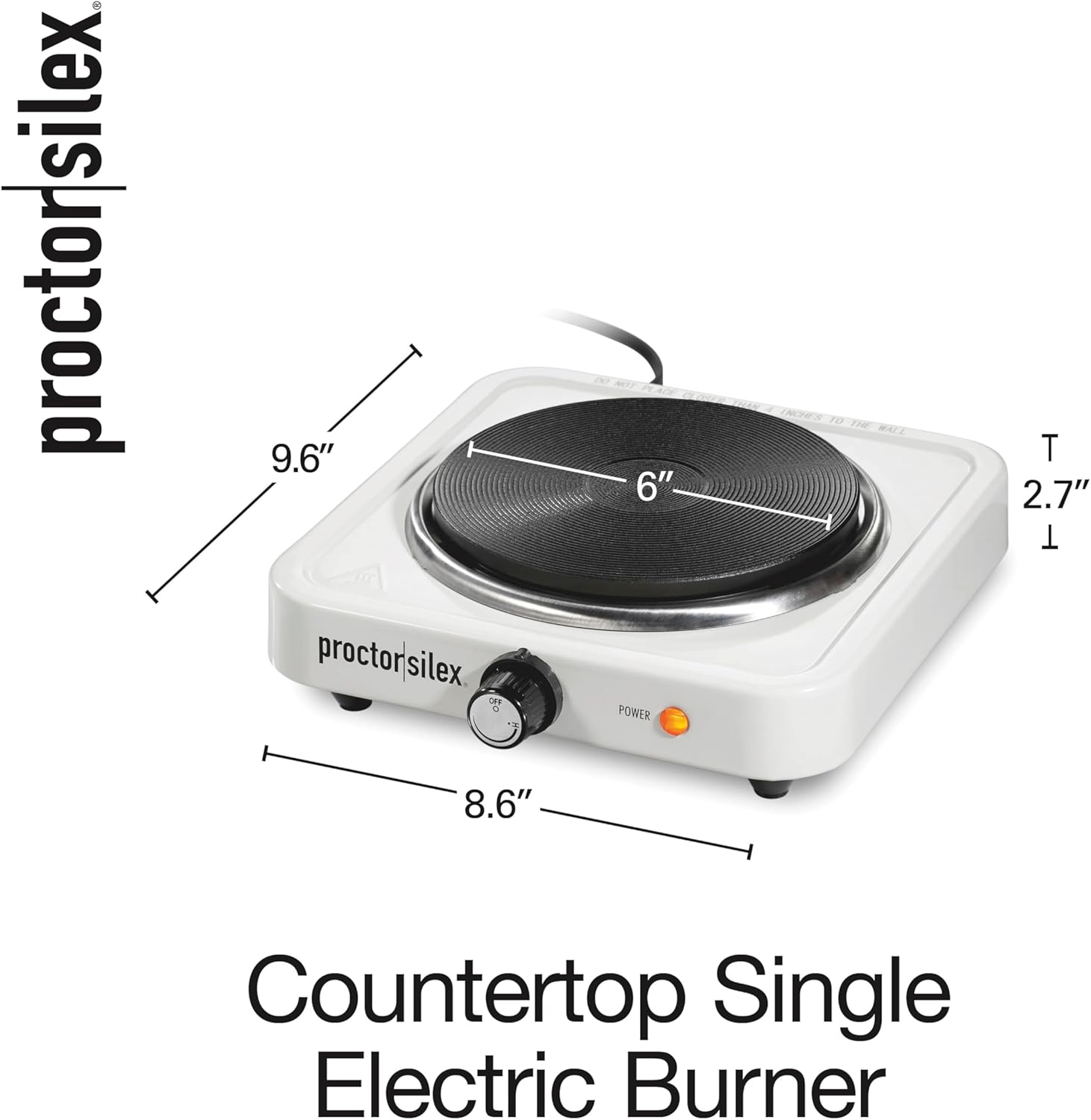 Proctor Silex Portable Electric Stove, Cast Iron Single Burner Cooktop, Compact, Adjustable Temperature Hot Plate, 1000 Watts, White (34107)