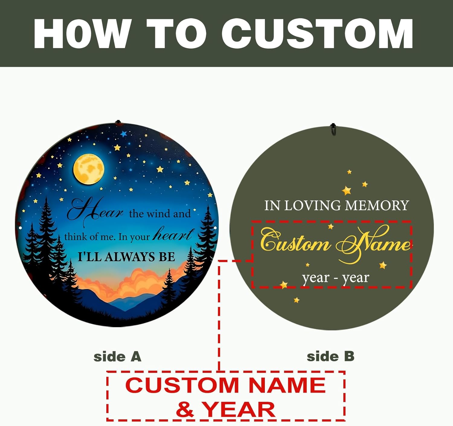 Personalized Memorial Wind Chimes for Outside, Sympathy Gifts Wind Chime for Loss of Loved One, Beautiful Decor with Deep Tone, Ideal for Funeral, Remembrance & Bereavement, Produced in US