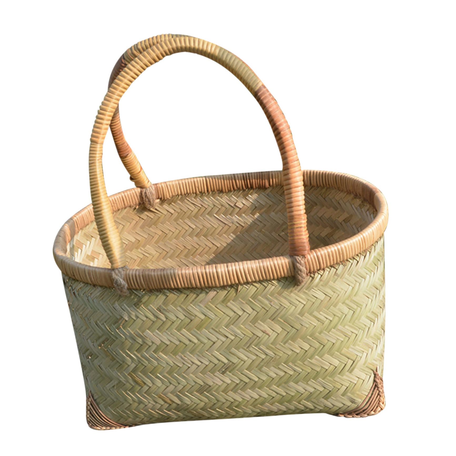 MAGICLULU Cesta Tejida De Bambú Pequeña para Picnic y Almacenamiento Cesta Multiusos Portátil Color Aleatorio 31x21x16 Cm para Jardín y Patio Al Aire Libre