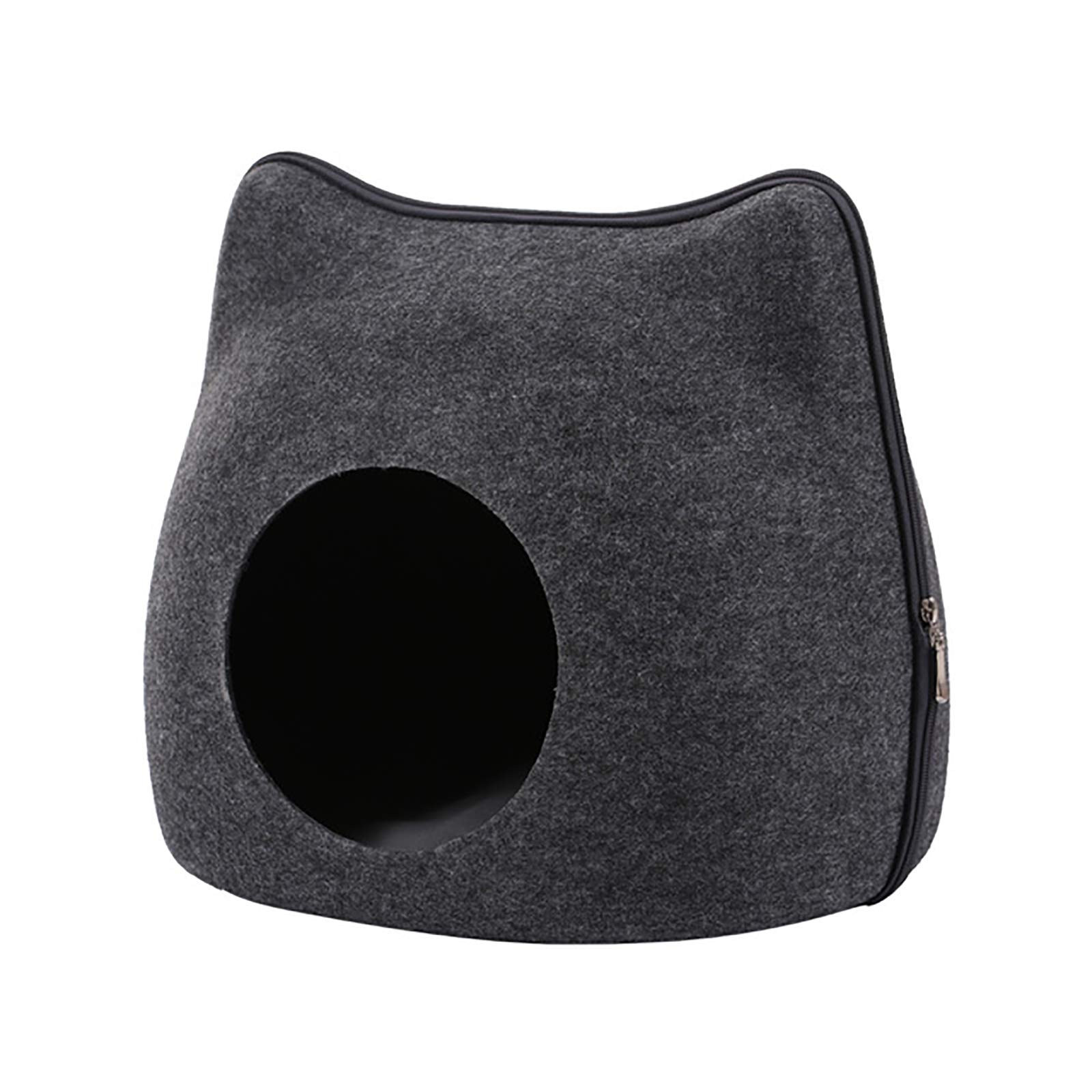 Grotte de chat en feutre gris avec coussin lavable amovible