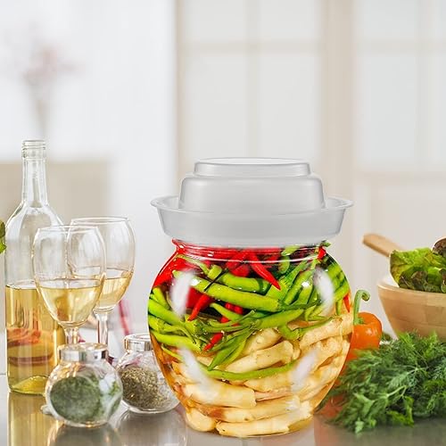 Miniatura 3 de Angoily Tarro de decapado Fermentación Contenedor de pepinillo de plástico Crock con sello de agua Tapa Airlock para elaborar decapado Kimchi