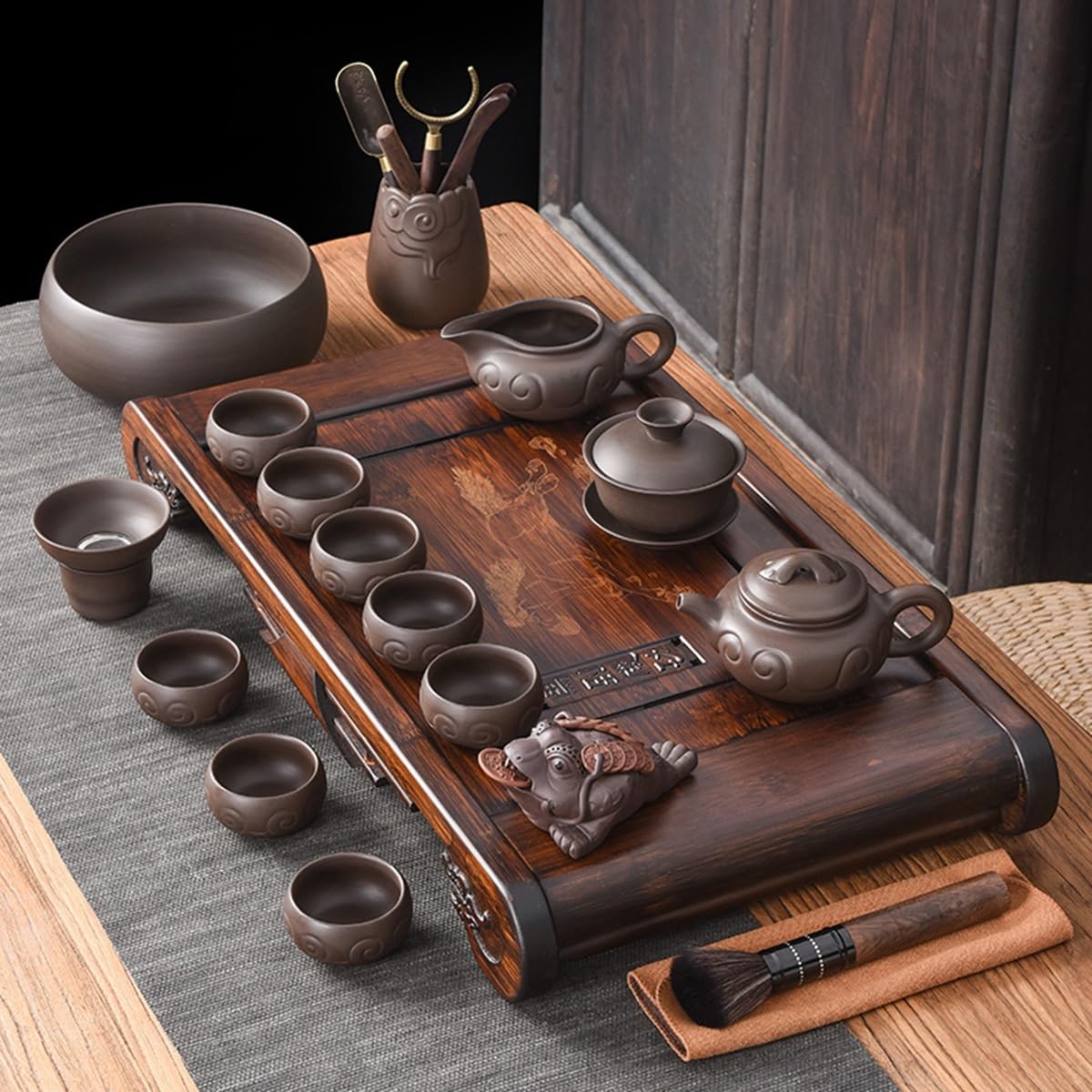 Juego De Té De Cerámica Con Bandeja Y Pequeños Utensilios, Taza De Té Para Los Aficionados Al Té, Uso Doméstico, Oficina, Fiestas, Viajes, Excursiones Y Restaurantes ( Color : /Brown , Size : A )