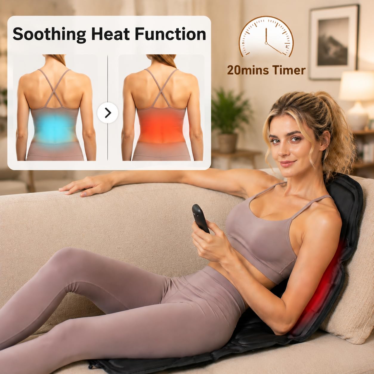 Vibration Rückenmassagegerät für Stuhl mit Wärme, Rückenmassagepad für Liege mit 8 Vibrationen, Sitzkissen für Senioren, Büroangestellte & Familie, Müdigkeit & Schmerzlinderung im Büro, Zuhause