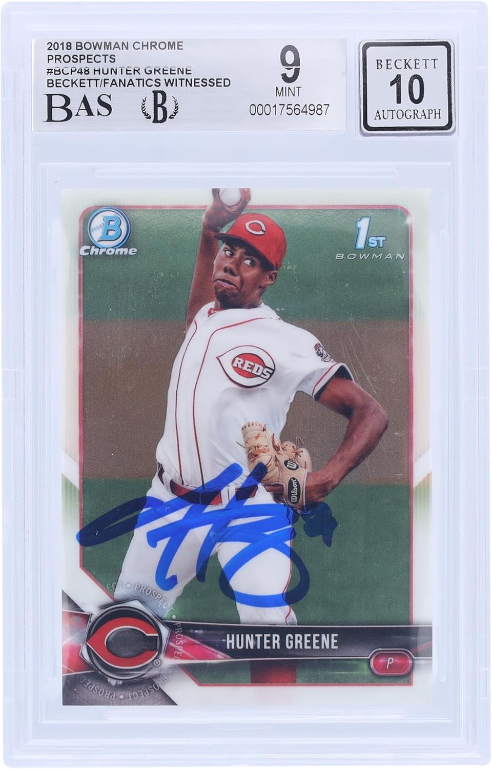 Hunter e Cincinnati Reds Autographed 2018 Bowman Chrome Prospects #BCP48 Beckett Fanatics Witnessed Authenticated 9/10 Rookie Card - Baseball Slabbed Rookie Cards