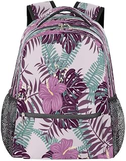 Mochilas para meninos e meninas, mochila escolar com vários bolsos, folha de palmeira tropical, impermeável, com alça de ombro ajustável para viagens, caminhadas, acampamento, Multi, Medium