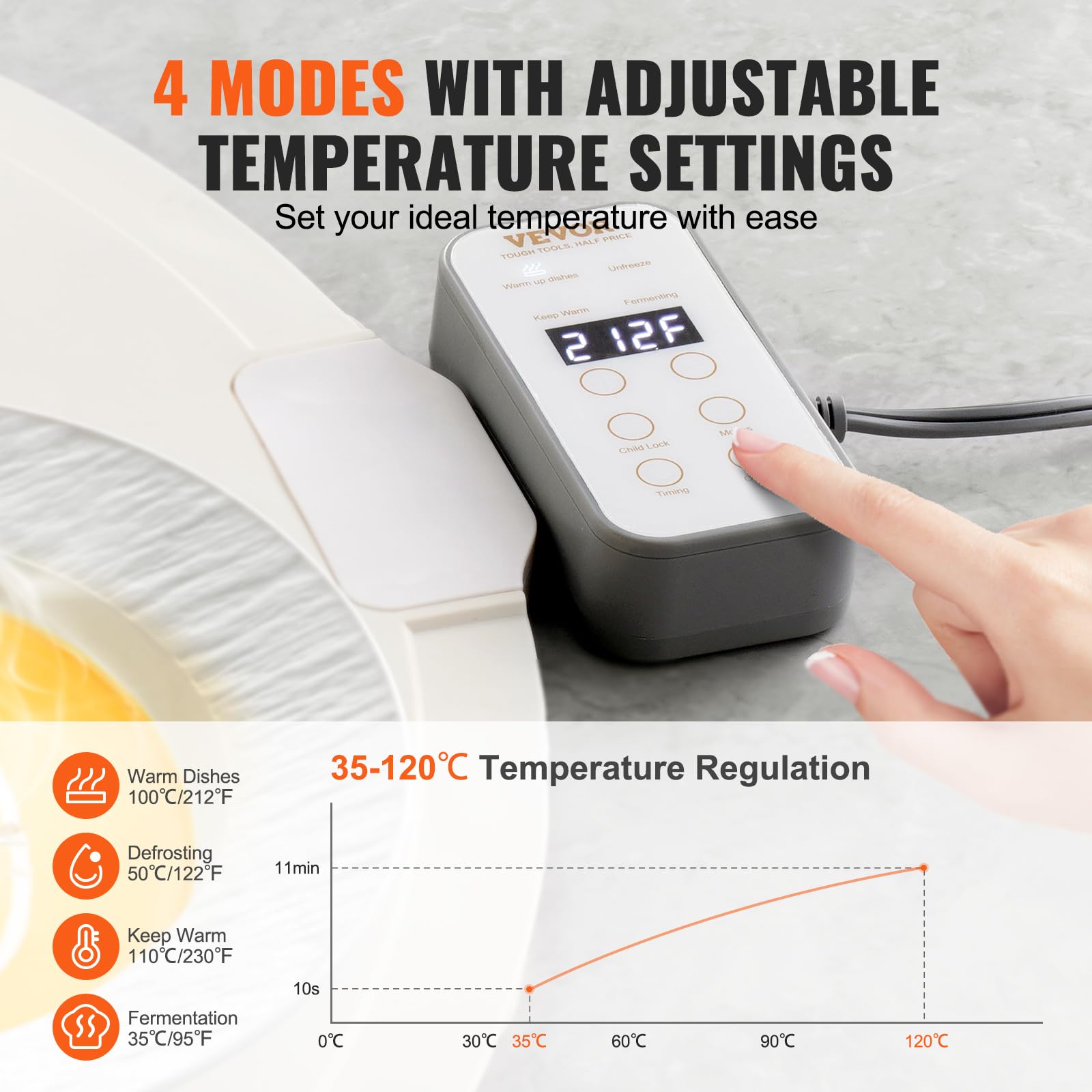 VEVOR Vassoio Riscaldante Elettrico con 4 Impostazioni di Temperatura Regolabili, Scaldavivande in Silicone Arrotolabile Portatile, con Spegnimento Automatico, Blocco Bambini, per Feste Ristorazione