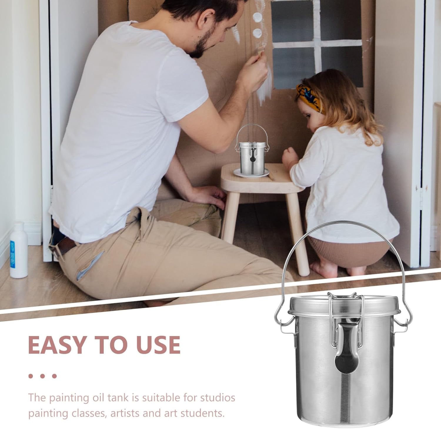Stainless Steel Paint Brush Cleaner Bucket with Lid for Artists