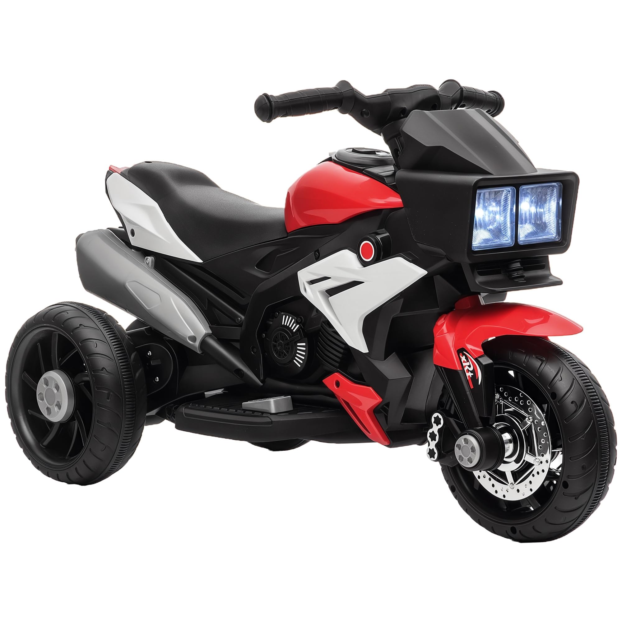 HOMCOM Moto Elettrica per Bambini 3-5 Anni 6V (max. 25kg), Velocità 3km/h, Motorino Elettrica per Bimbi con 3 Ruote, Luci e Suoni, Rosso, 86x42x52cm