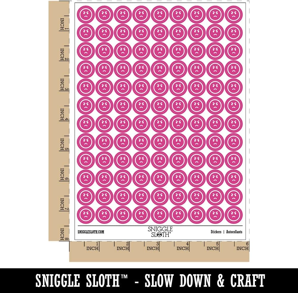Angry Mad Face 絵文字 200+ ラウンドステッカー - 光沢仕上げ - 0.5インチ サイズ - ホットピンク