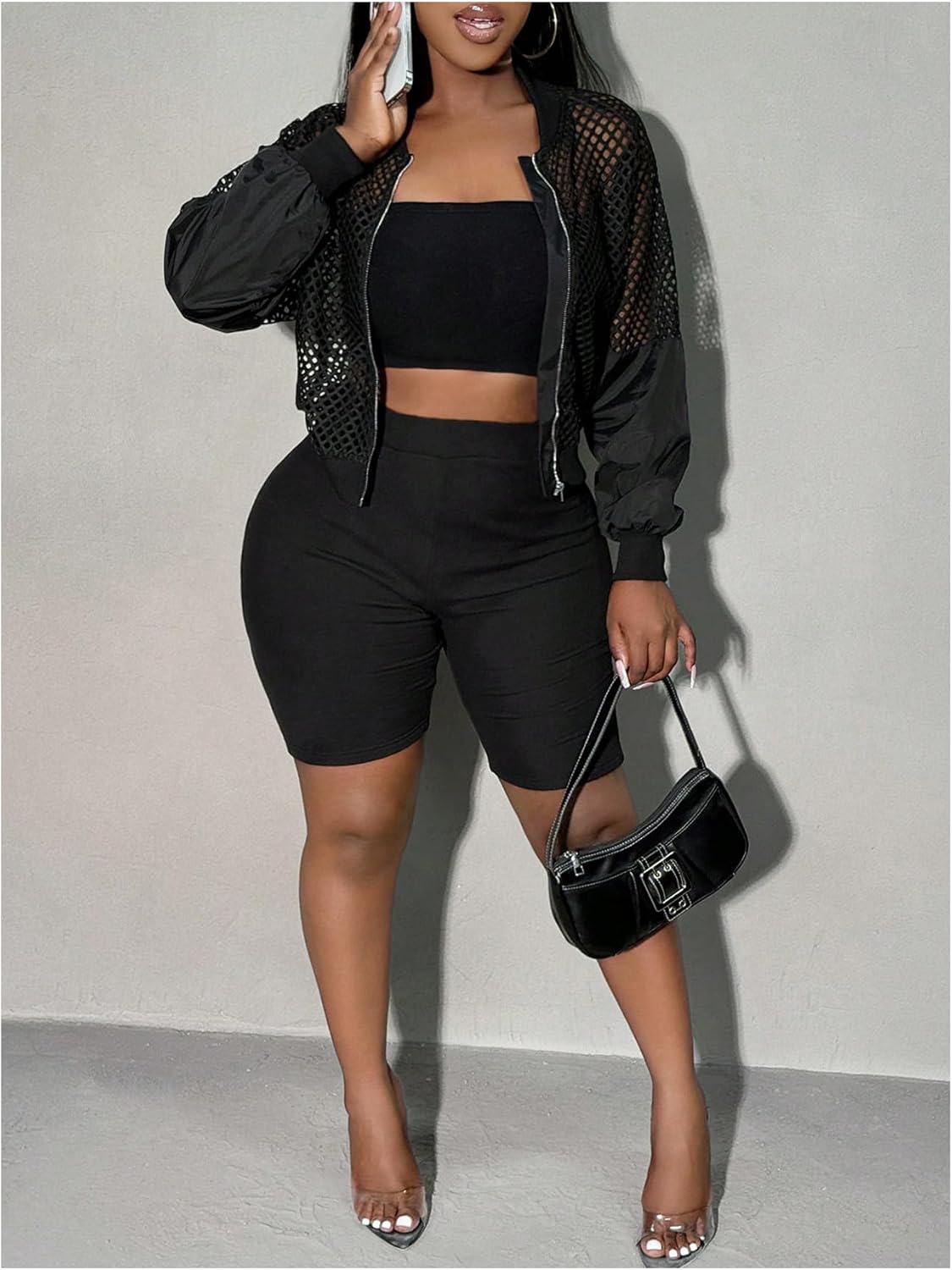 GORGLITTER Women's Lightweight Jacket Mesh Zip Up Cropped Fishnet Long Sleeve Bomber Jackets Concert Outfits - Image 5