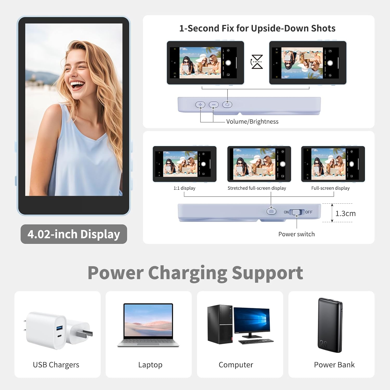 Selfie Monitor Screen, Vlog 4K 30fps Video Recording for iPhone & Android Using Phone Rear Camera for Selfie Vlog Live Stream TikTok, with Blue Tooth Remote, Content Creator Essentials (Purple) - Image 8