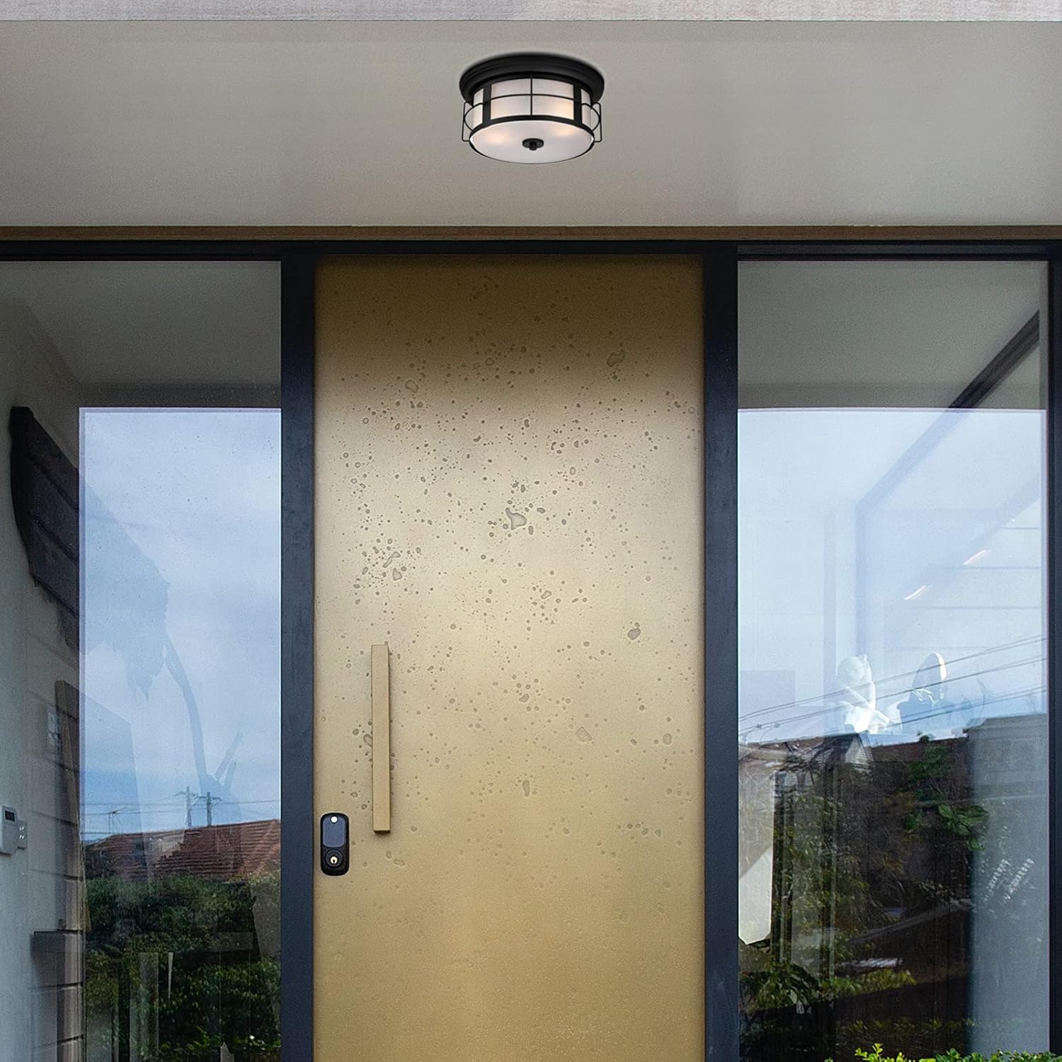 Up To 40% OFF Ciata Lighting Orwell 2 Light Textured Black Finish Outdoor Flush mount Fixture on Steel with Frosted Seed Glass